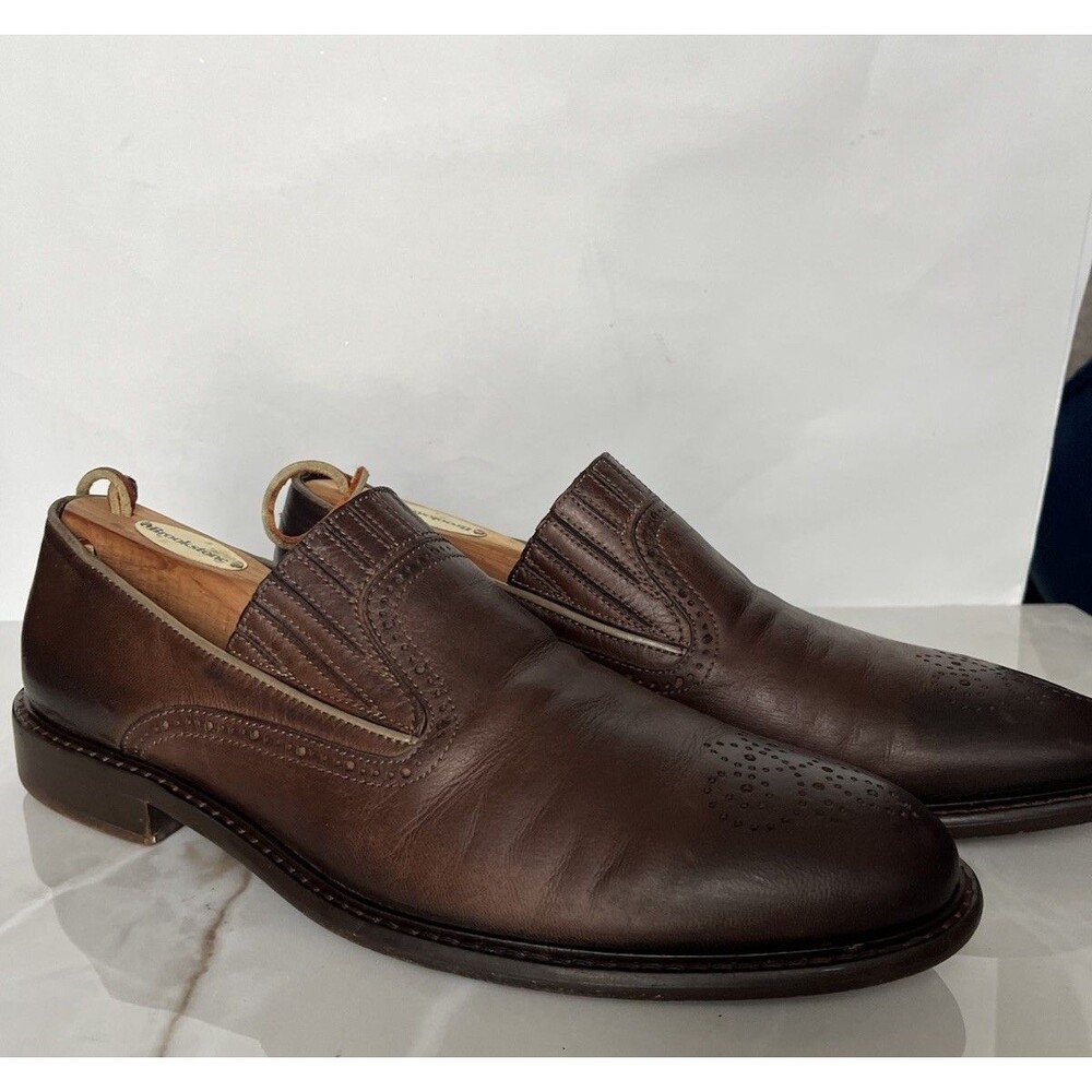 J&M Johnston Murphy Loafers Slip On Mens Brown Leather Dress Shoes Sz 9 M Italy - Picture 4 of 13